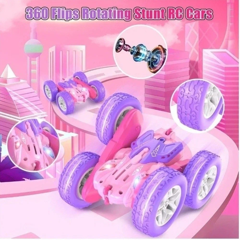Jimdella Stunt Car Tumbling RC 360 Flips Rotating 4WD Pink Purple LED Lights New